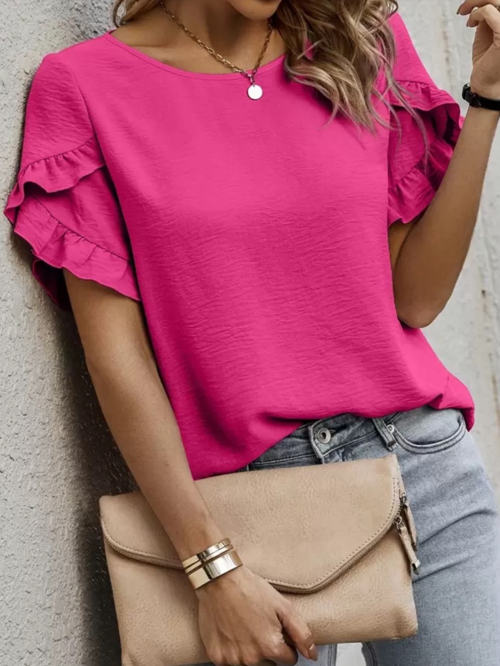 Tan Ruffle Sleeve Blouse - Picture 9 of 16